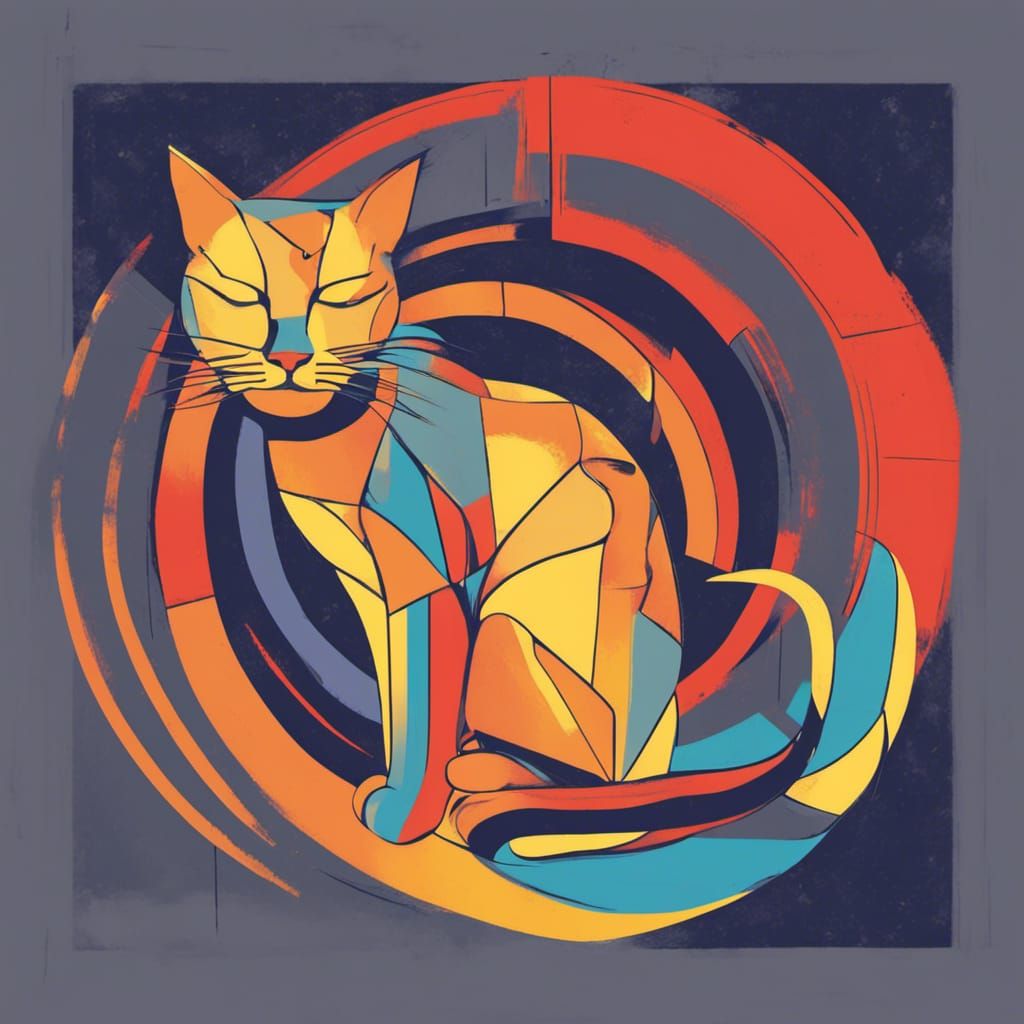 Pop Art Sleeping Cat in Geometric Bauhaus Style