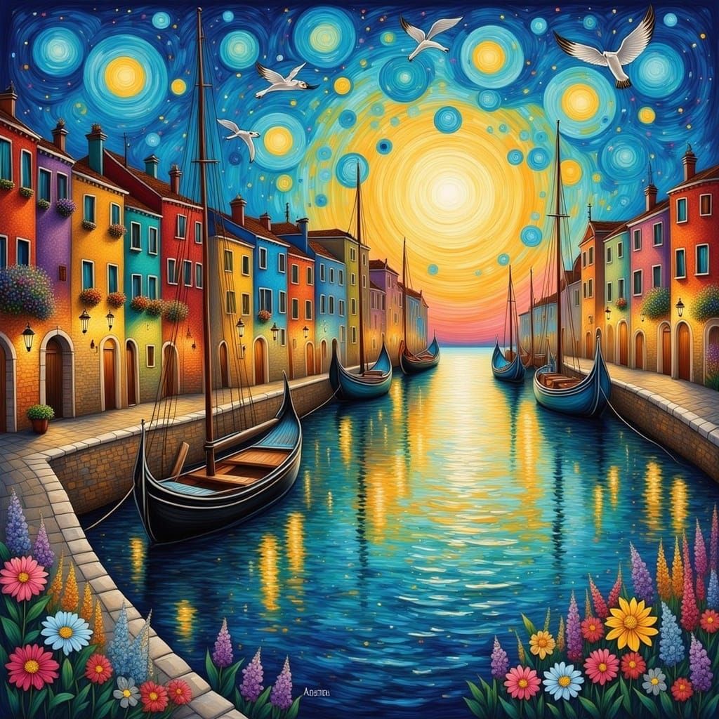 Dynamic Harbor Scene in Impasto Style