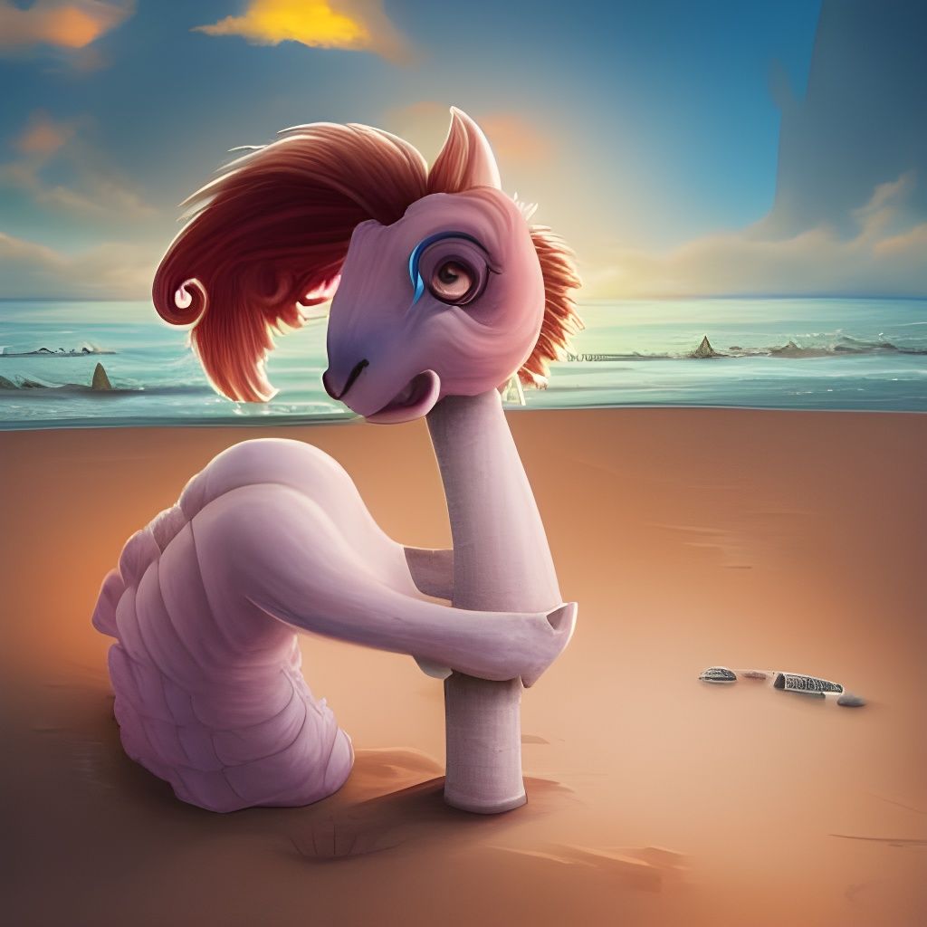 Llama and Troll on a Gentle Sunset Beach