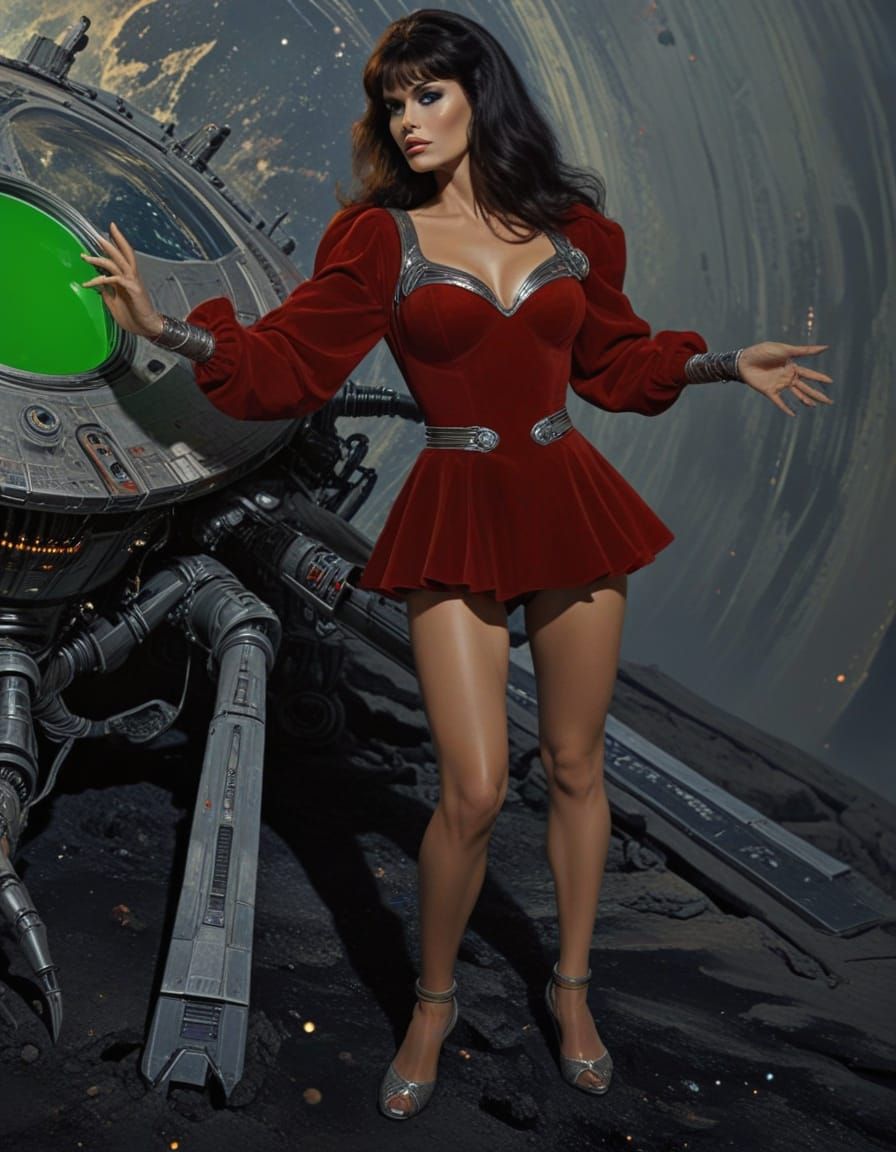 Retro Sci-Fi Space Princess in Alien Battle