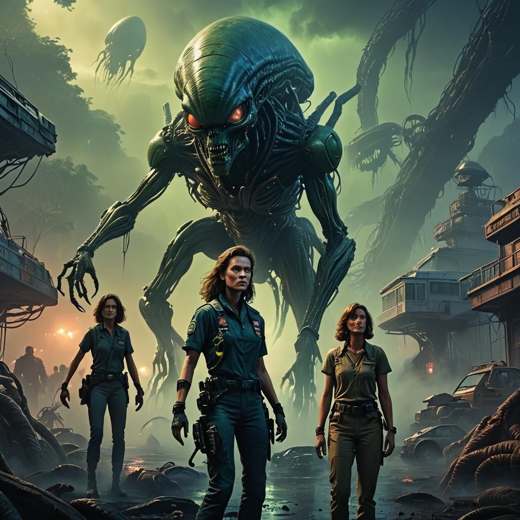 Retro Pulp Art: Woman and Alien in Horror Scene