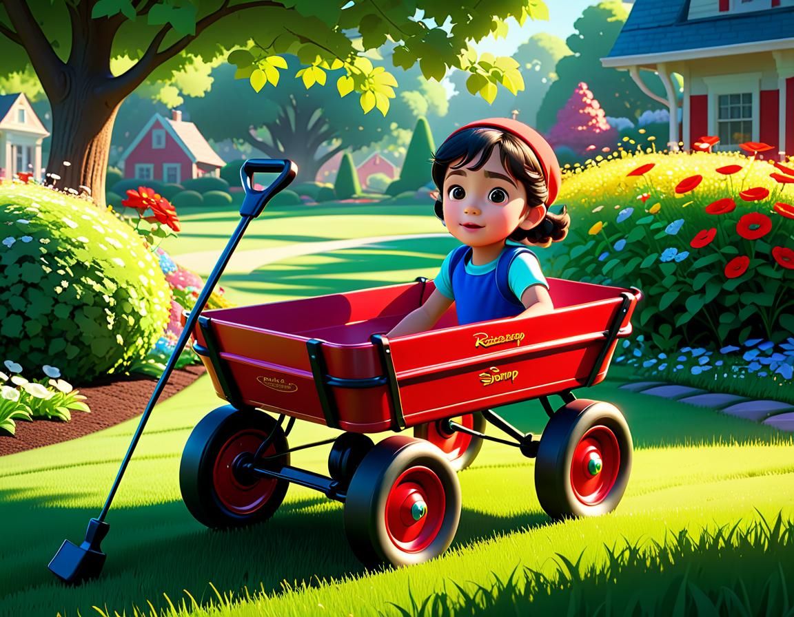 Child in Wagon: Disney Pixar Style 3D Render