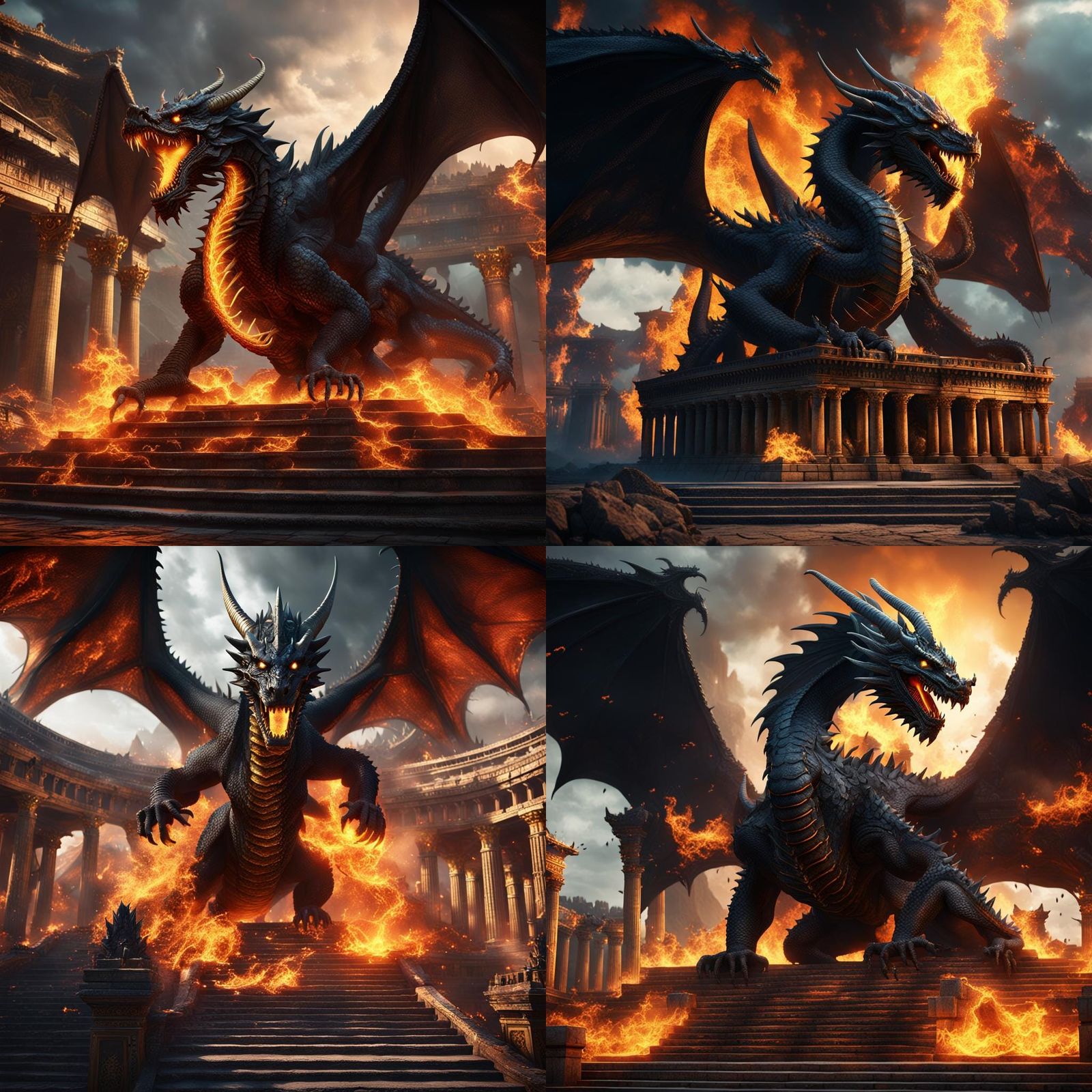 Black Dragon Burns Temple of Zeus: Fantasy Concept Art