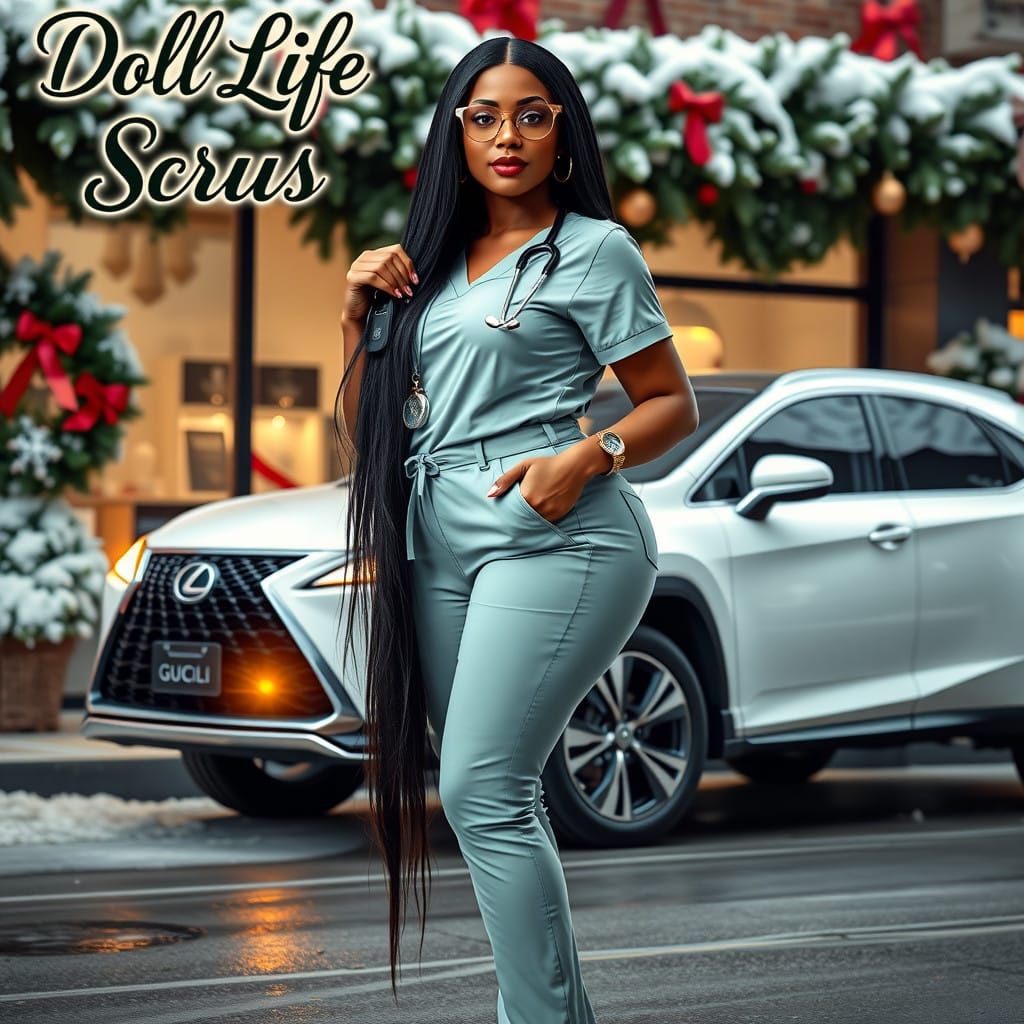 Glamorous African-American Nurse with Curvy Figure in Festiv...