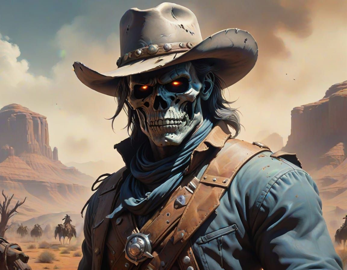 Undead Cowboy Portrait in Dramatic Landscape