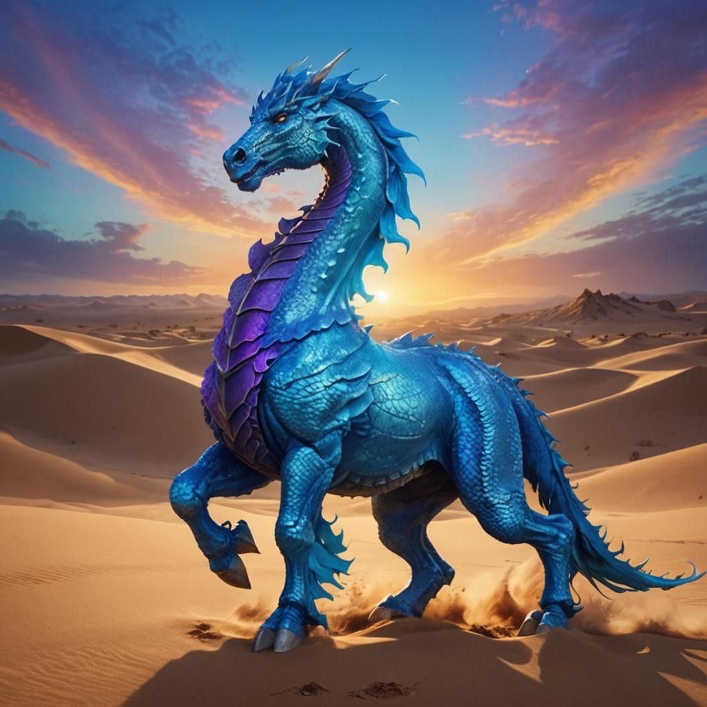 Majestic Dragon Horse in Golden Desert Landscape