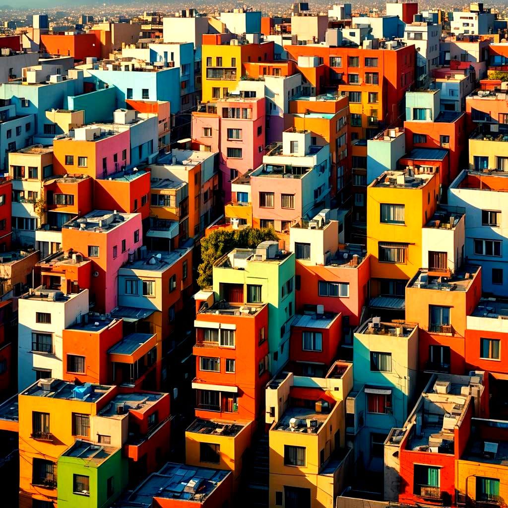 Colorful Cubist Mexico City Art Deco Painting