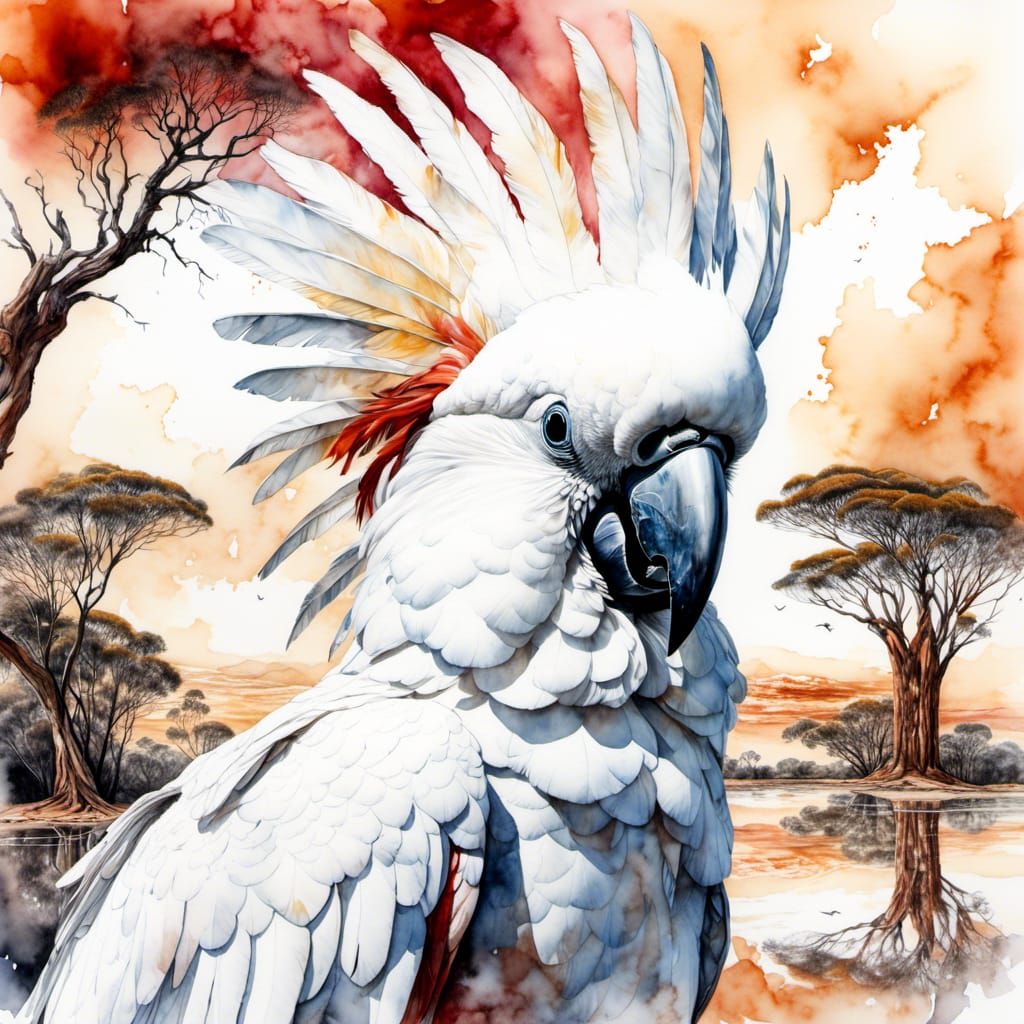 Cockatoo Double Exposure Portrait in Digital Rendering
