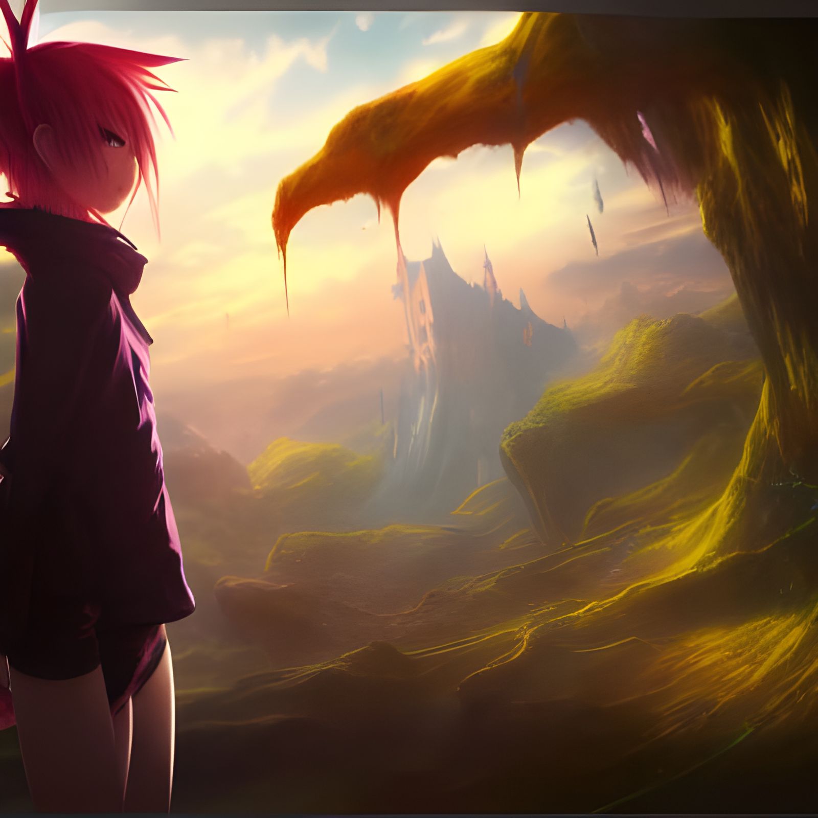 Anime Character Watching TV: Detailed Matte Painting