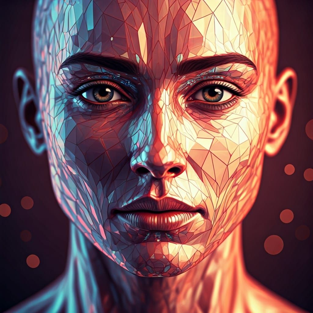 Holographic Mosaic Portrait in Surreal Style