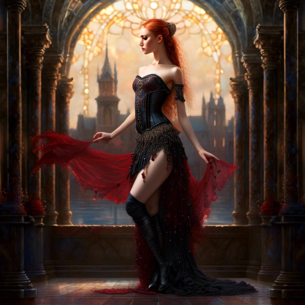 Fantasy Ballerina with Jeweled Corset in Dark Fantasy Art