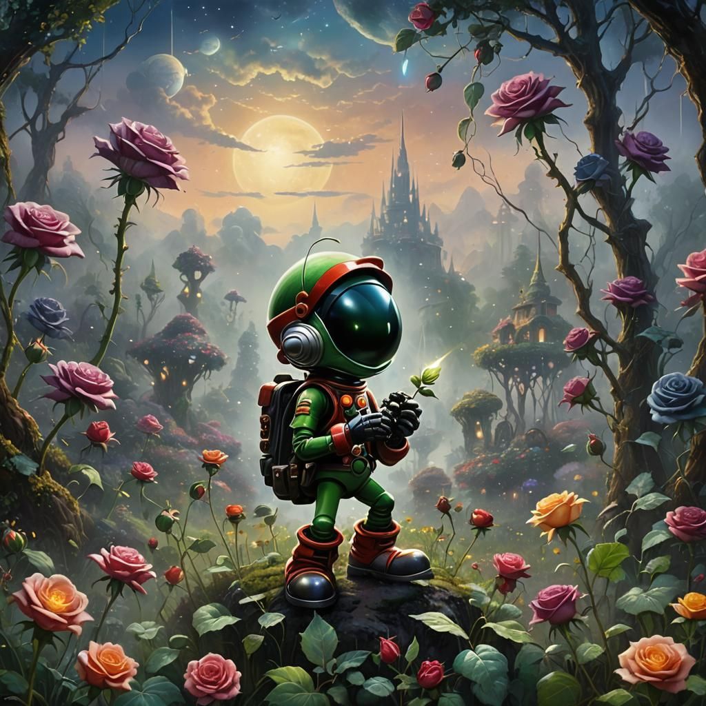 Marvin the Martian and Black Roses in Ethereal Style