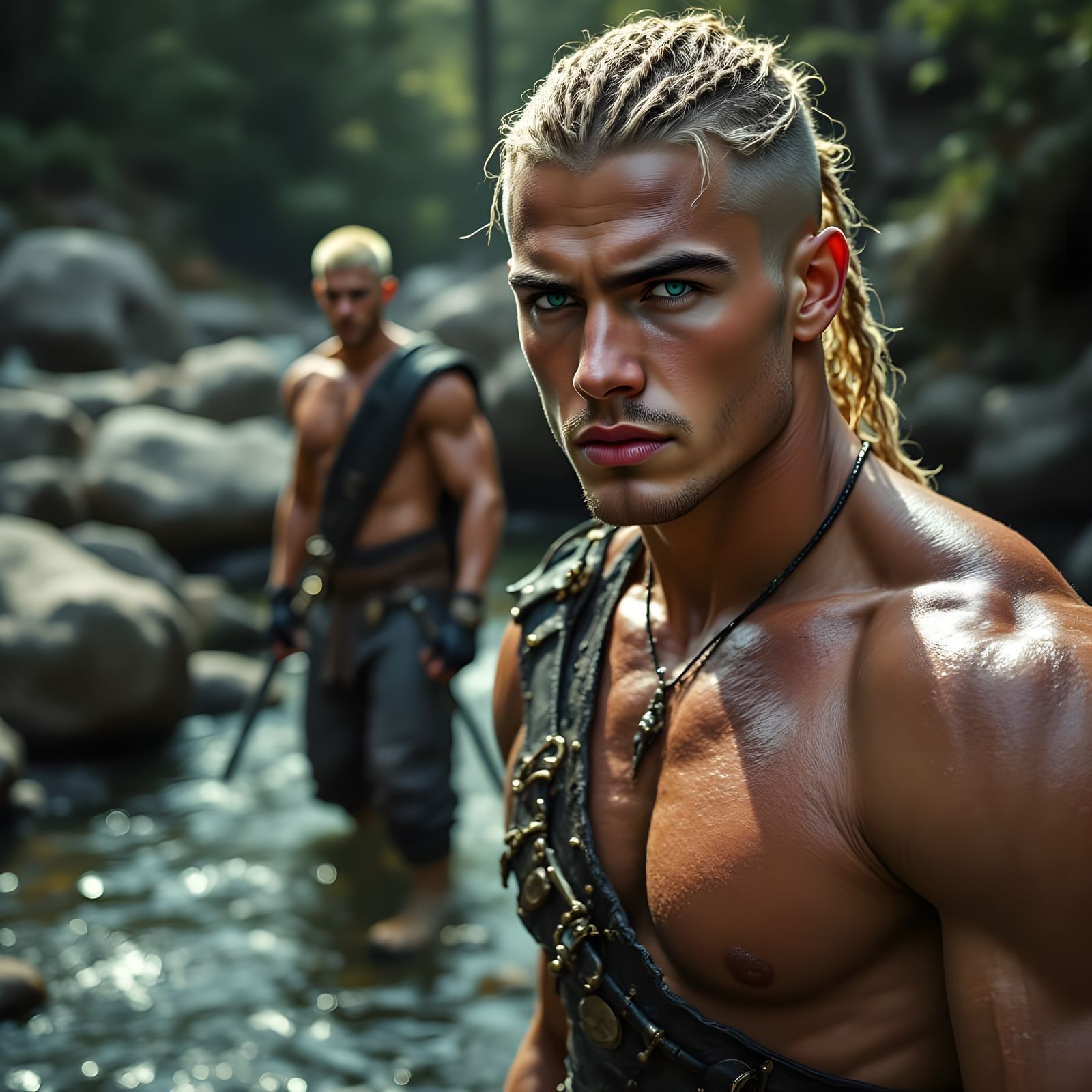 Muscular Viking Bathes in Stream After Battle