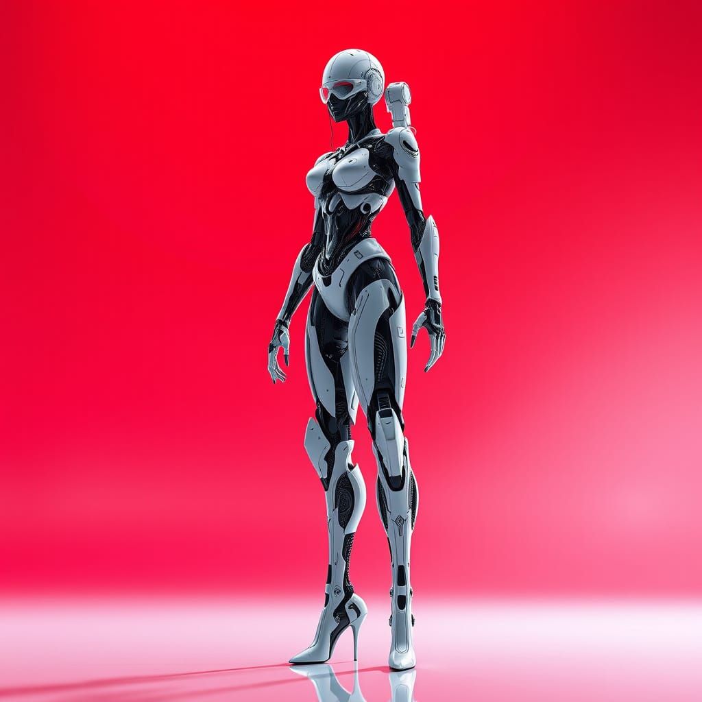 Futuristic Robot Girl in High Heels Standing Confidently on ...