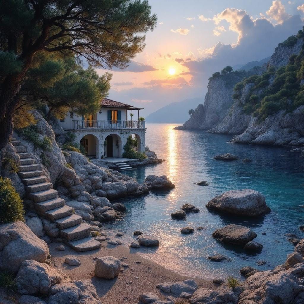 Idyllic Italian Seaside Villa at Sunset