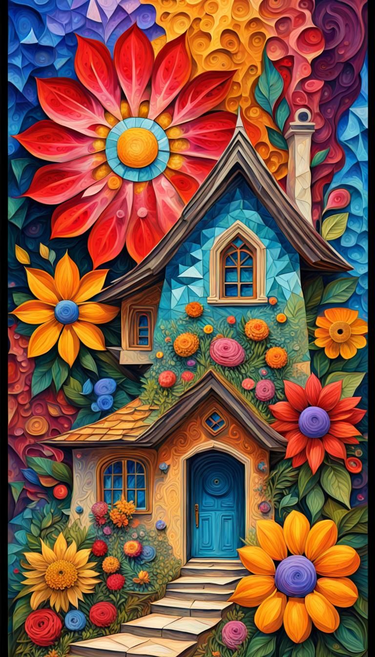 A house of flowers geometric abstract heavy gouache pop art ...