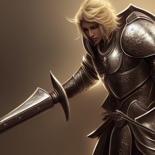 Handsome Blond Knight in Silver Armor: Fantasy Art