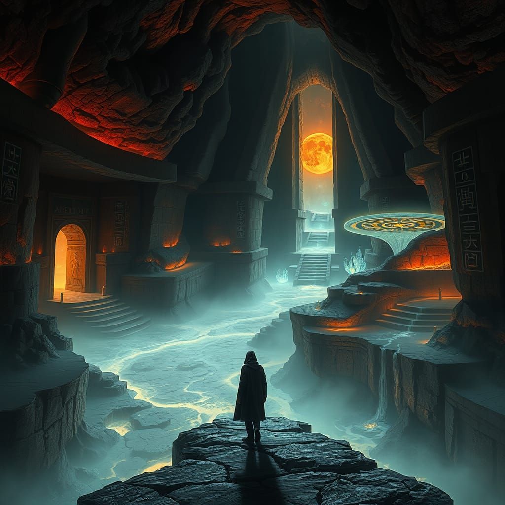 Ethereal Underworld Realm with Glowing Labyrinths and Celest...