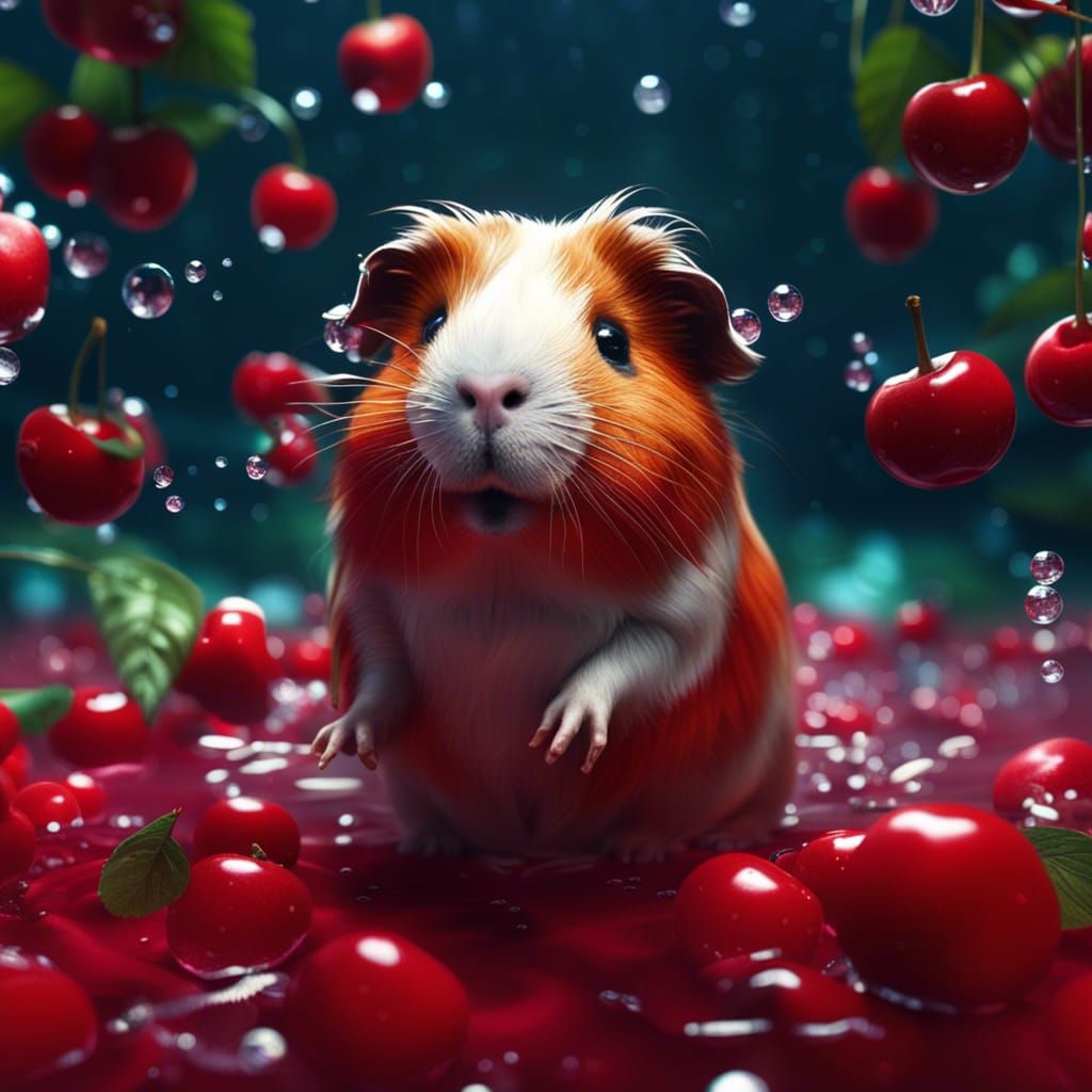 Kawaii Guinea Pig in a Cherry Sea