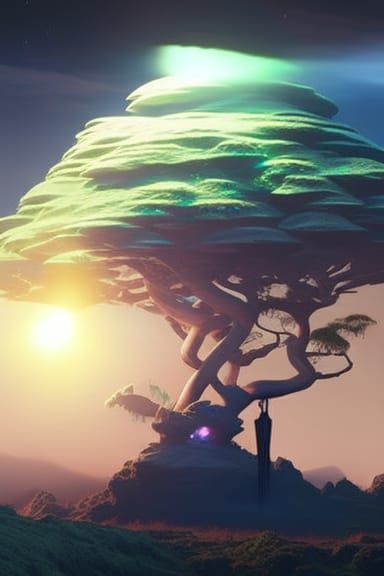 Colorful Yggdrasil World Tree Sci-Fi Fantasy