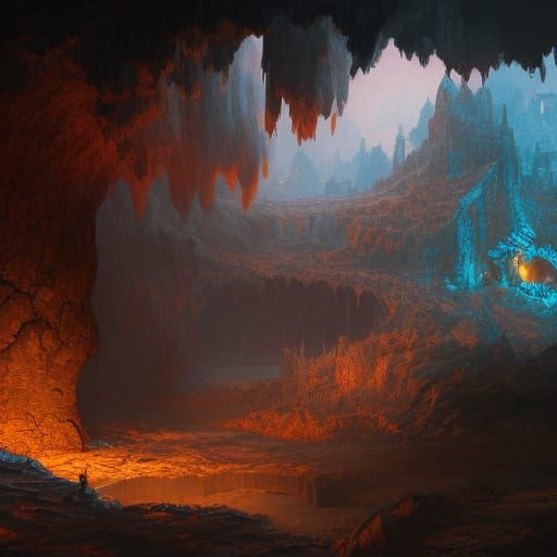 Detailed Cave Interior Matte Painting