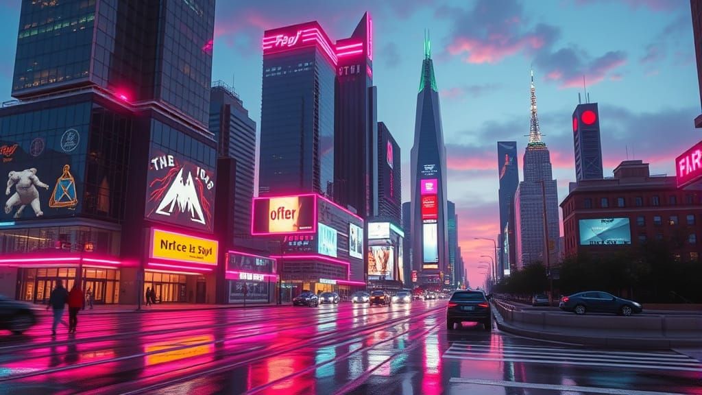 Retro-Futuristic Cityscape at Dusk