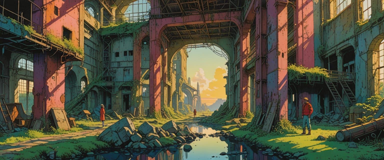 Comic Book Style Explorers in Abandoned Factory