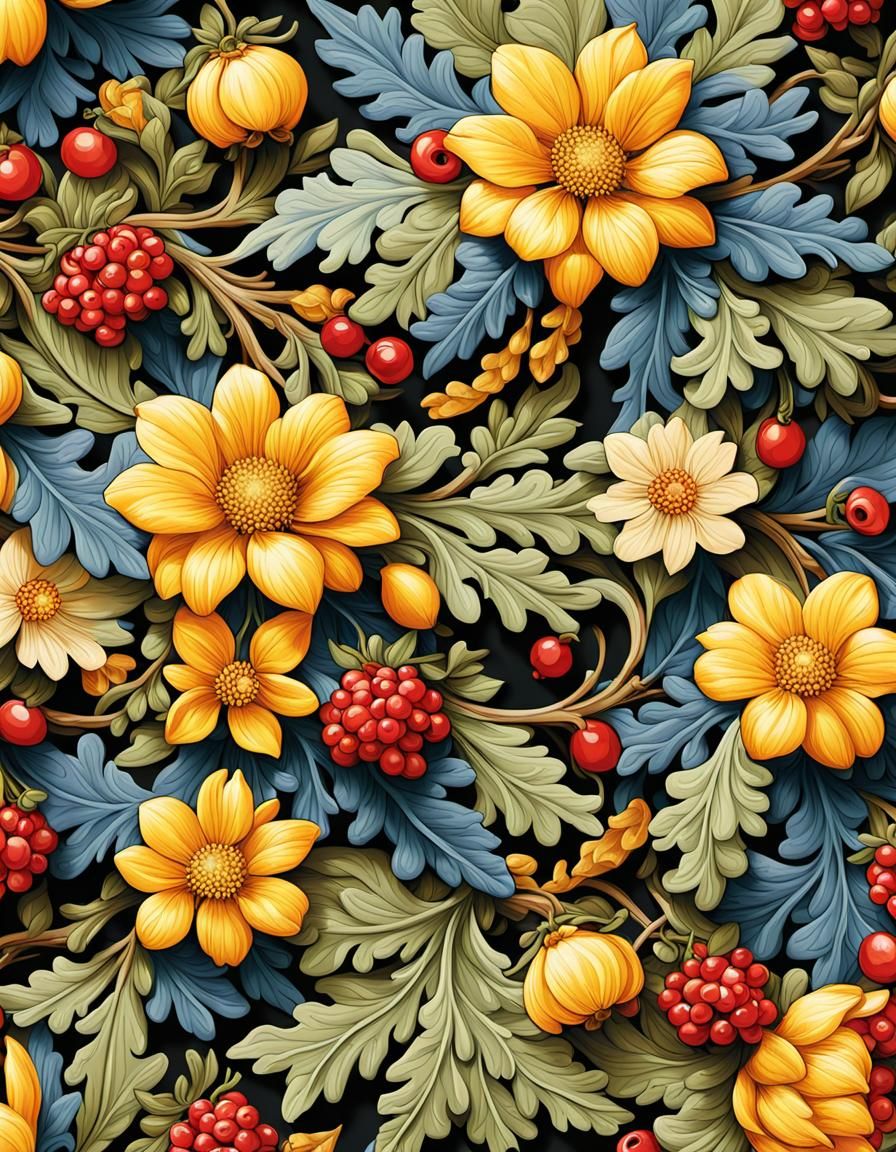 William Morris Style Floral Wreath Pattern