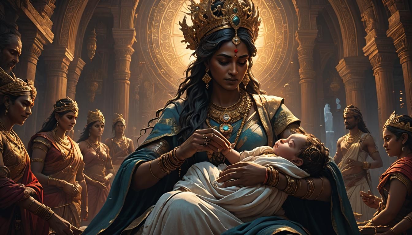 Ganga Presents Newborn King in Dark Fantasy Art