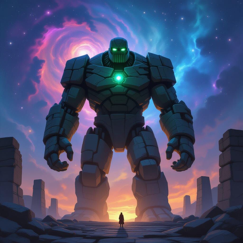 Ancient Stone Golem Guards Celestial Observatory in Cosmic H...