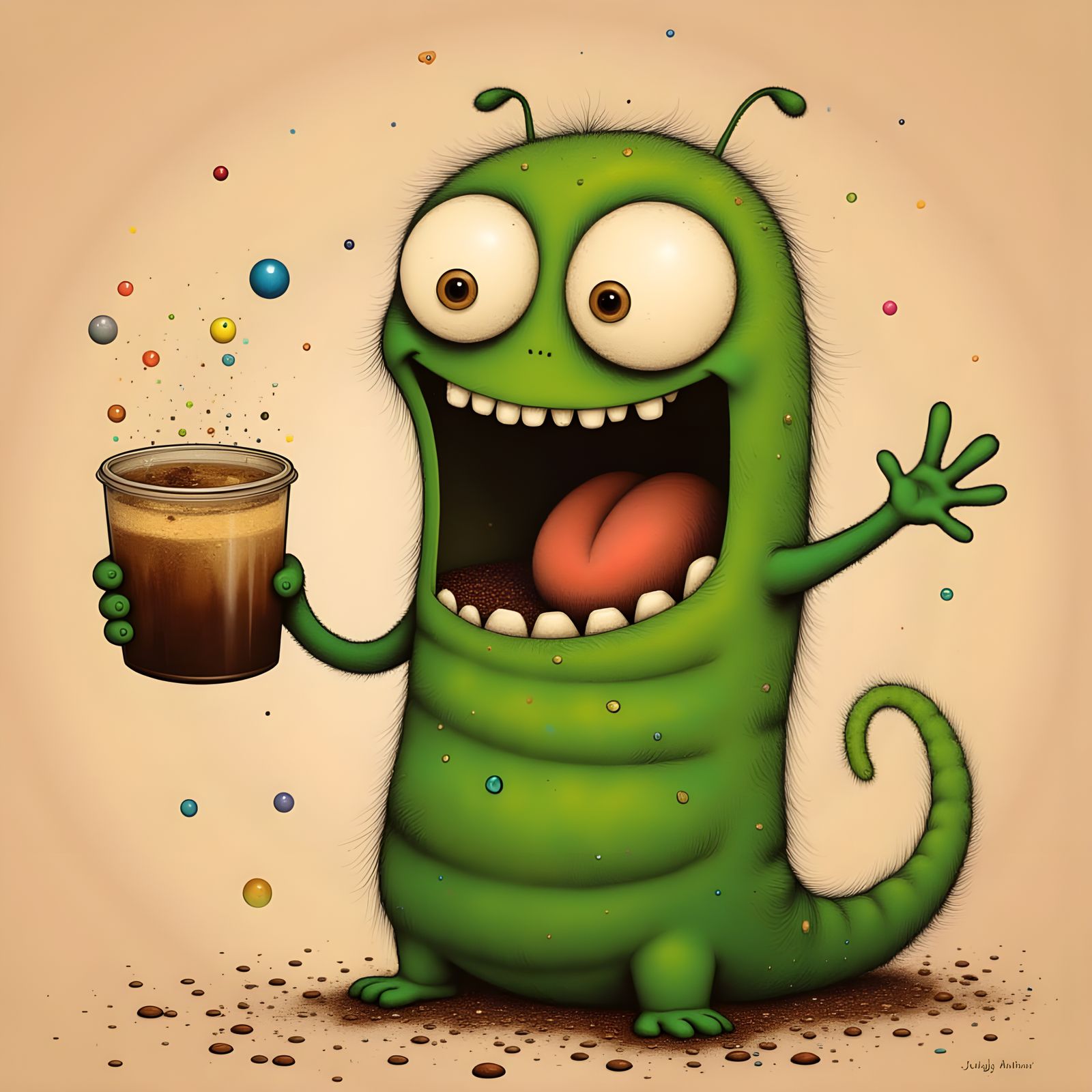 Excited Caterpillar Drinks Too Much Coffee