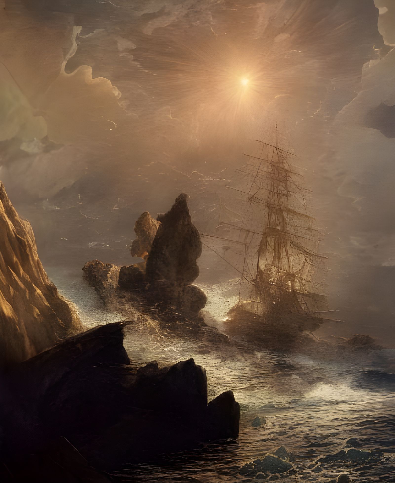 Surreal Stone Inlay Oil Painting of Moonlit Scene