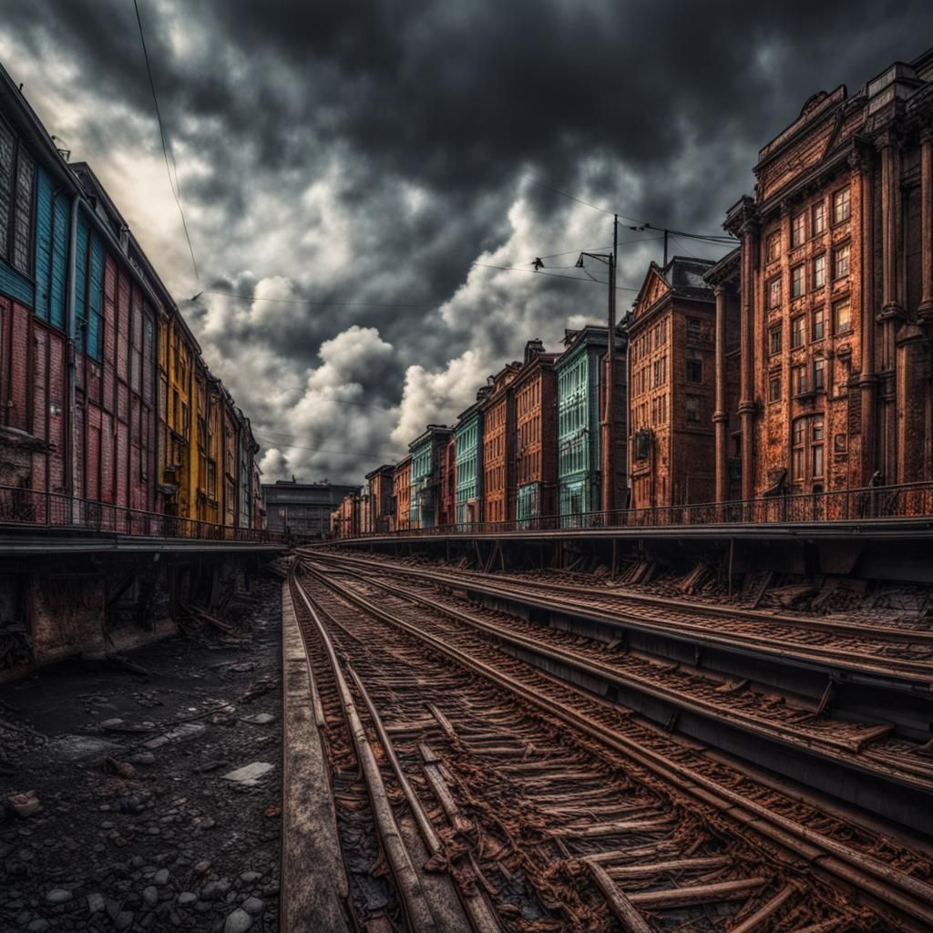 Hyperrealistic Train Yard in Cinematic HDR