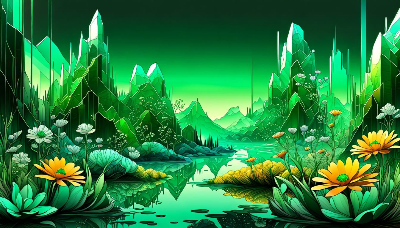 Surreal Ecosystem in Emerald Amber Hues
