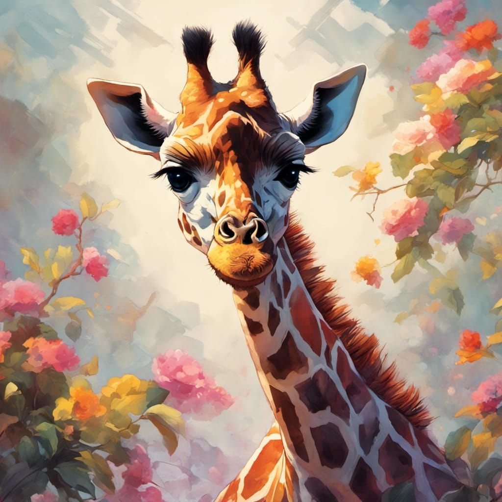 Cute Giraffe with Eyelashes: Detailed Fantasy Art
