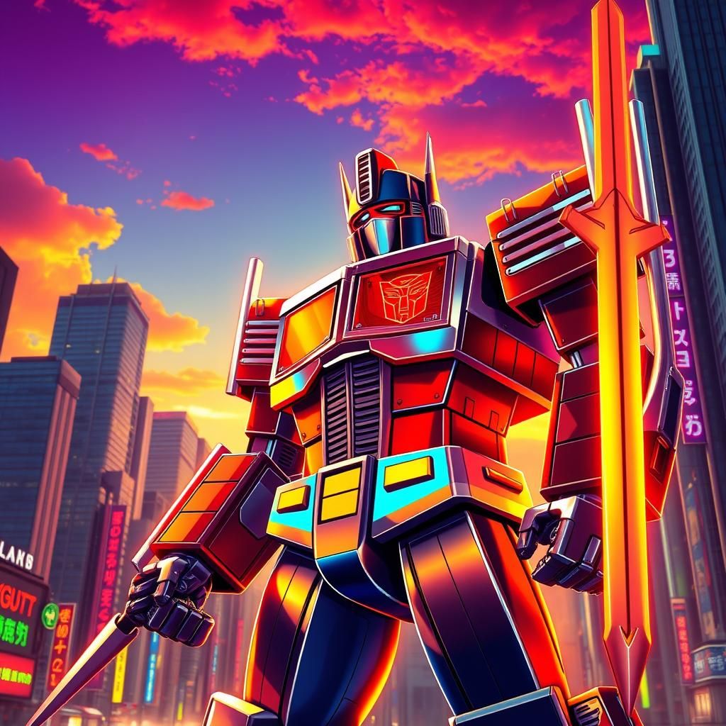 Optimus Prime in Tokyo Sunset: Synthwave Retro