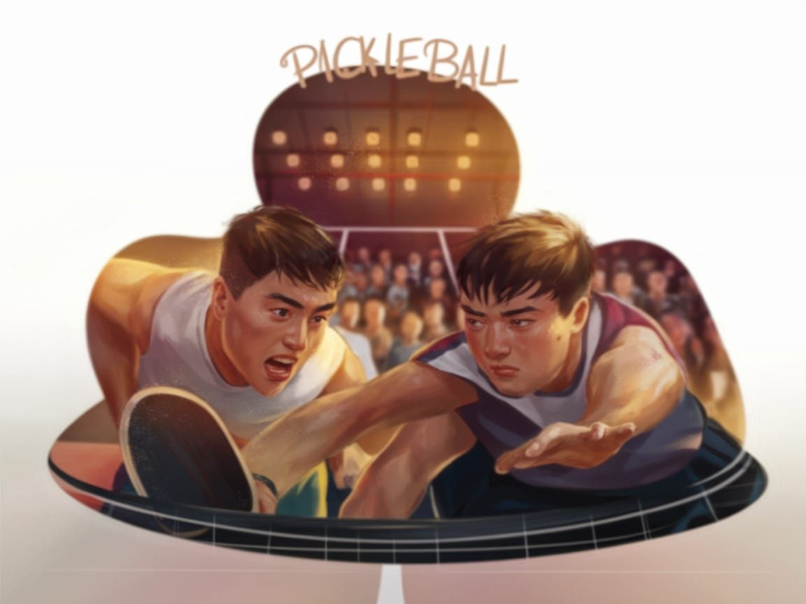 Intense Pickleball Match in Sun-Drenched Sports Hall