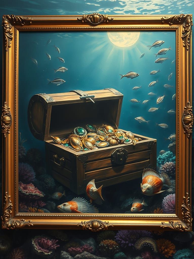 Sunken Treasure Chest in Neo-Impressionist Style