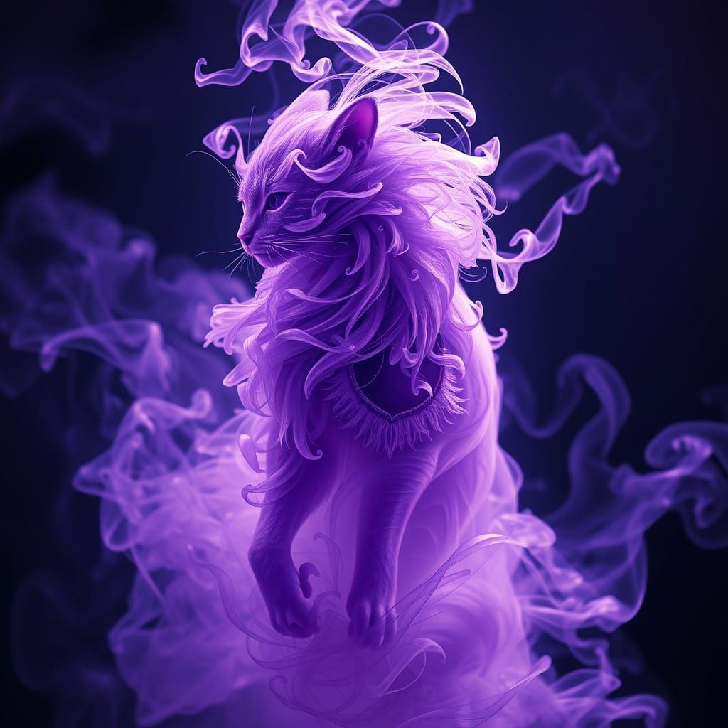 Ethereal Feline Form Emanates from Lavender Smoke
