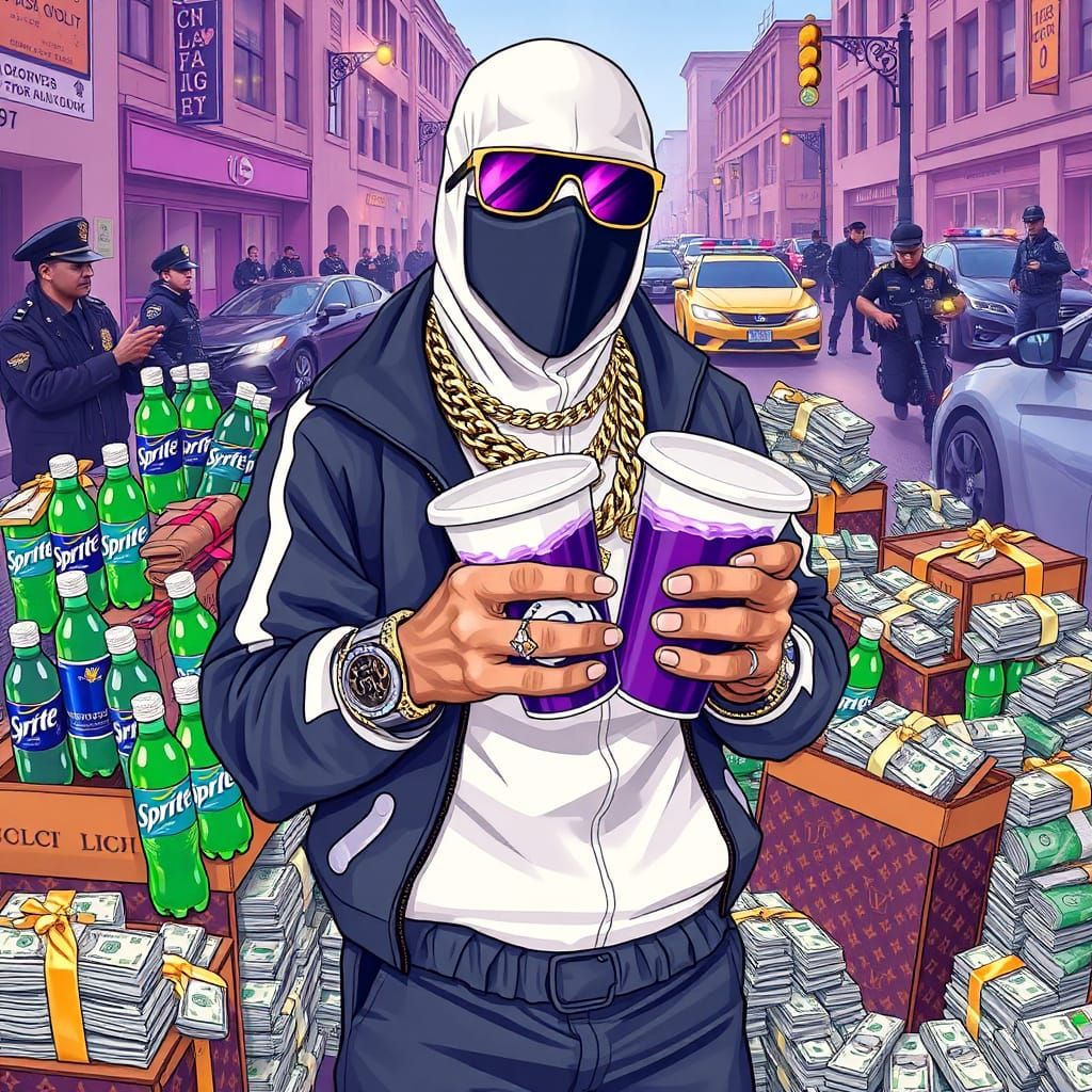 Masked Man with Money in Cartoon Art Style