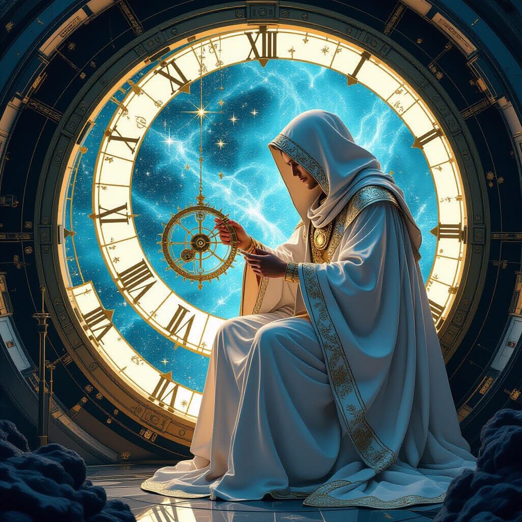 Celestial Clockmaker in Art Nouveau Digital Painting