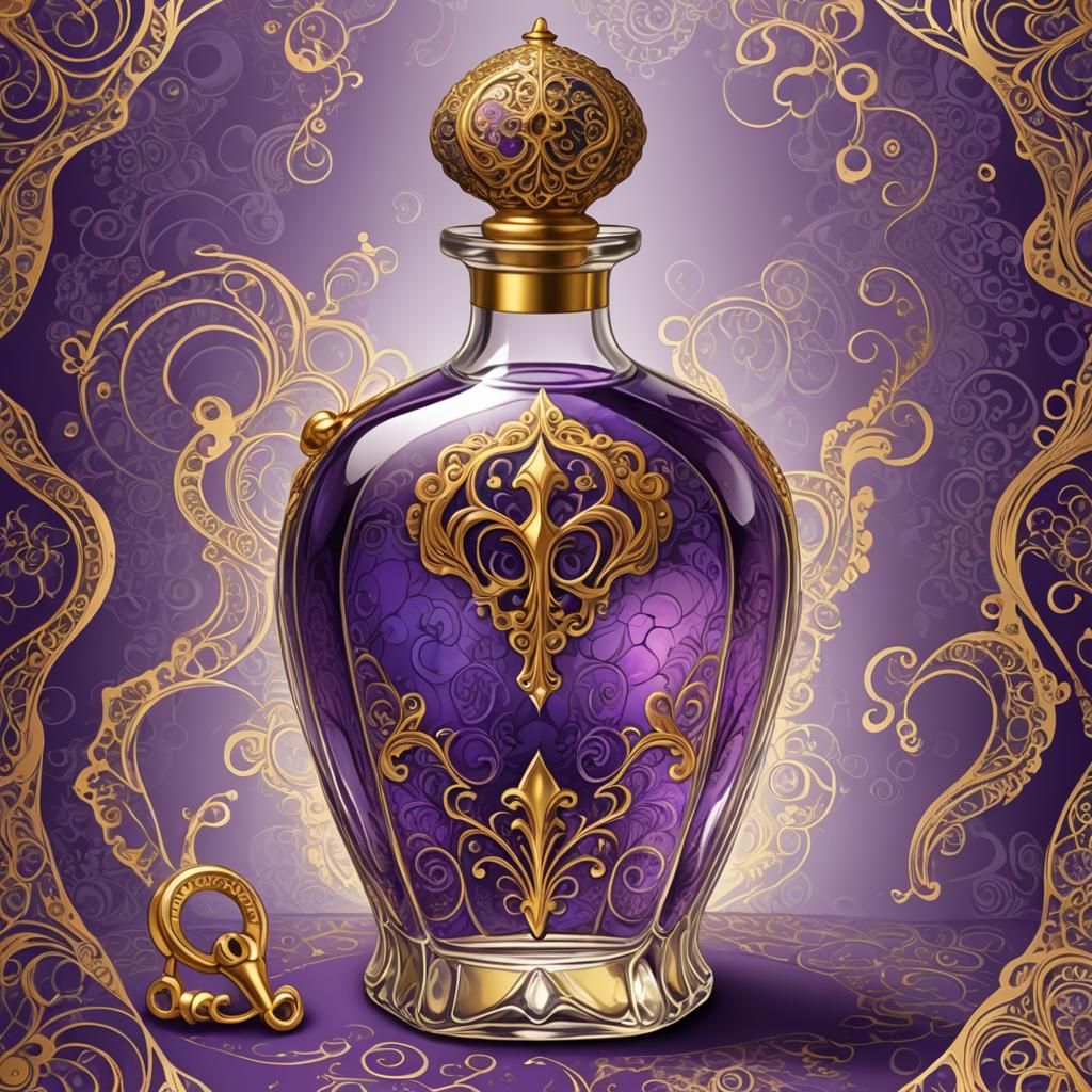 Ornate Decanter with Purple Potion in Zentangle Style