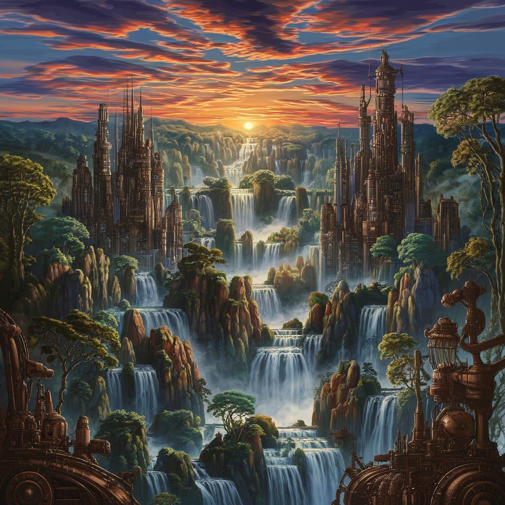 Steampunk Metropolis in Primeval Jungle