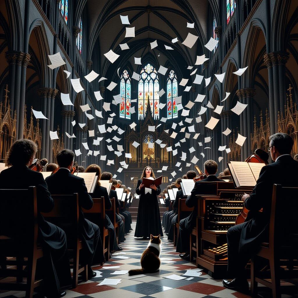 Gothic Cathedral Choir Practice Chaos with Paper Storm