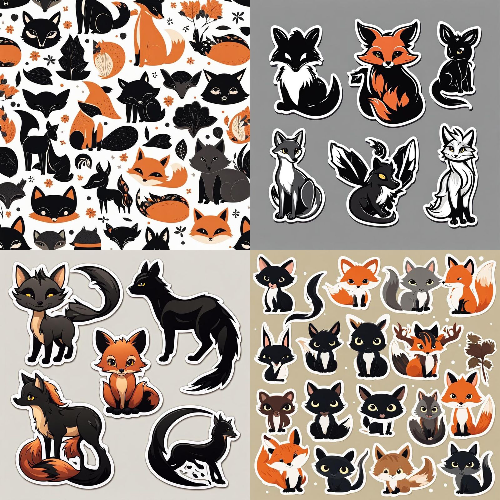 Minimalist Stickers: Fox, Kitten, Deer, and Dragon