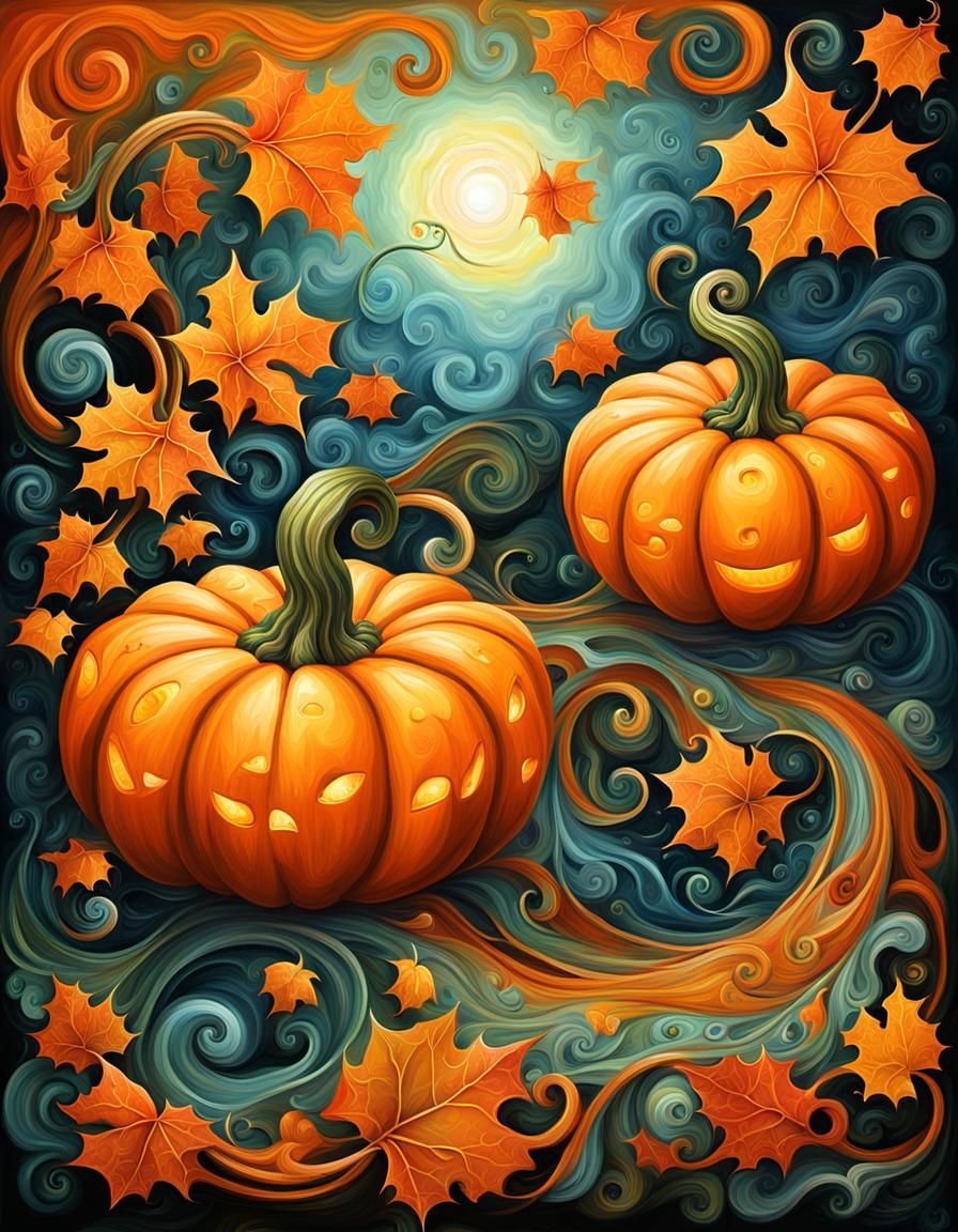 Enchanting Oil Painting of Whimsical Pumpkin
