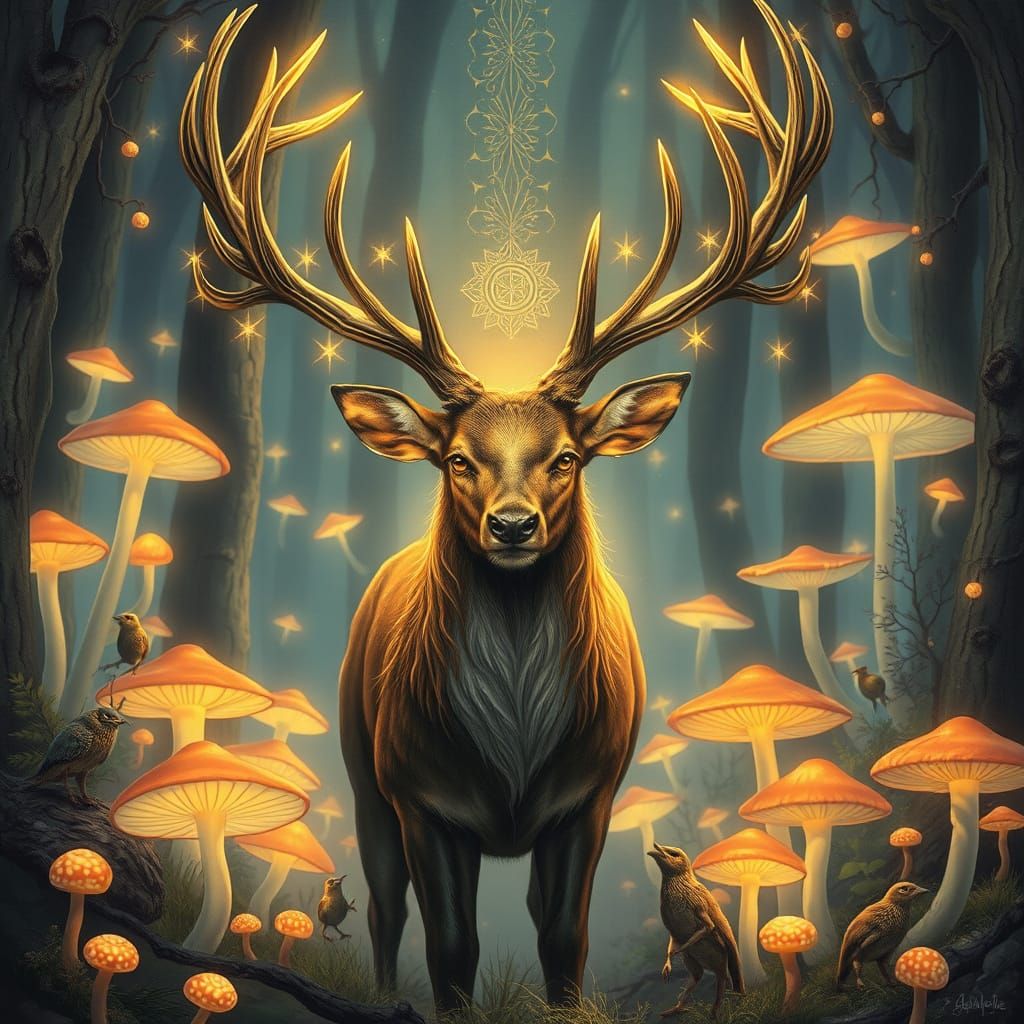 Majestic Stag in Glowing Forest: Fantasy Art