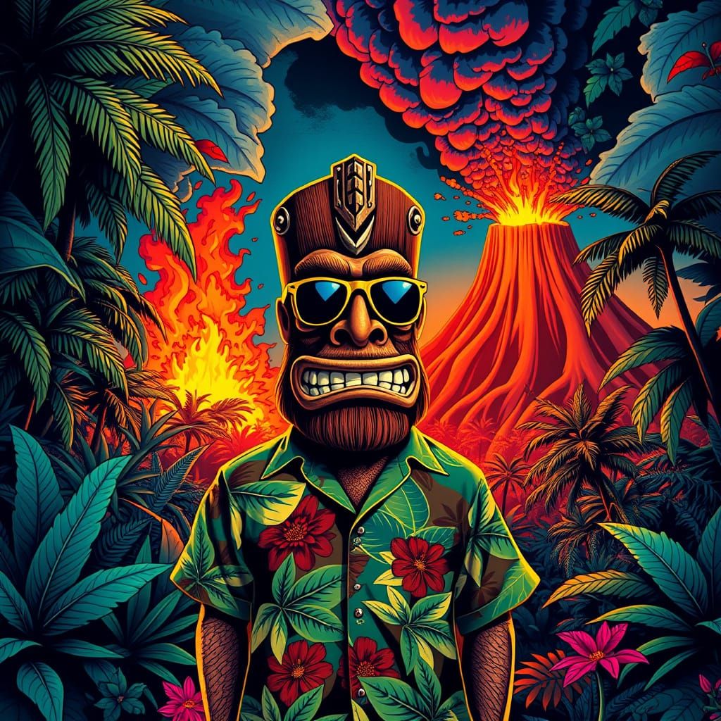Talking Tiki Guard at Exploding Volcano
