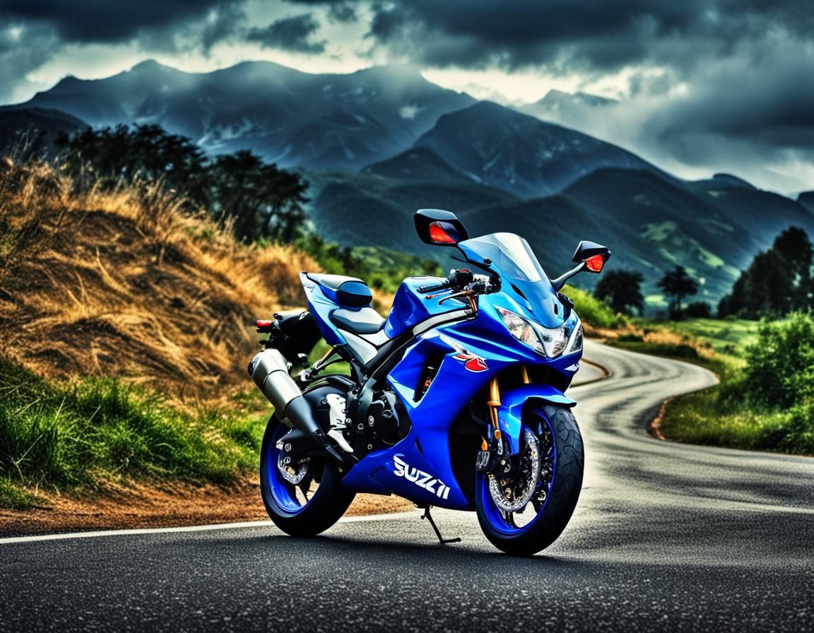 Blue and White Suzuki GSXR 1000 on Road