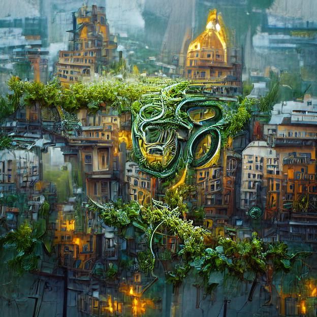 Overgrown City with Emerald Tigers, Trending Art